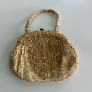 Made in Belgium gold and cream beaded purse.